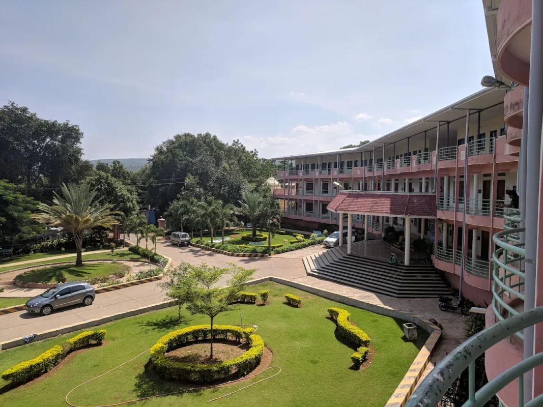 Pathaleshwara Sadan Srisailam campus view with landscaped garden and pilgrim accommodation